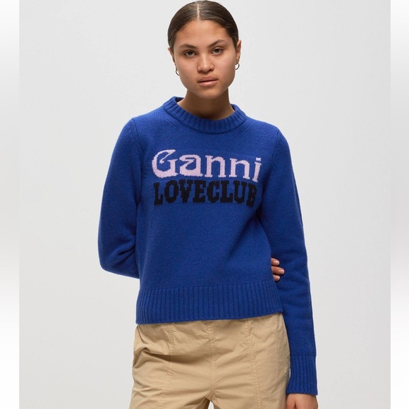 GANNI Blue Jacquard Sweater, Small - Picture 3 of 10